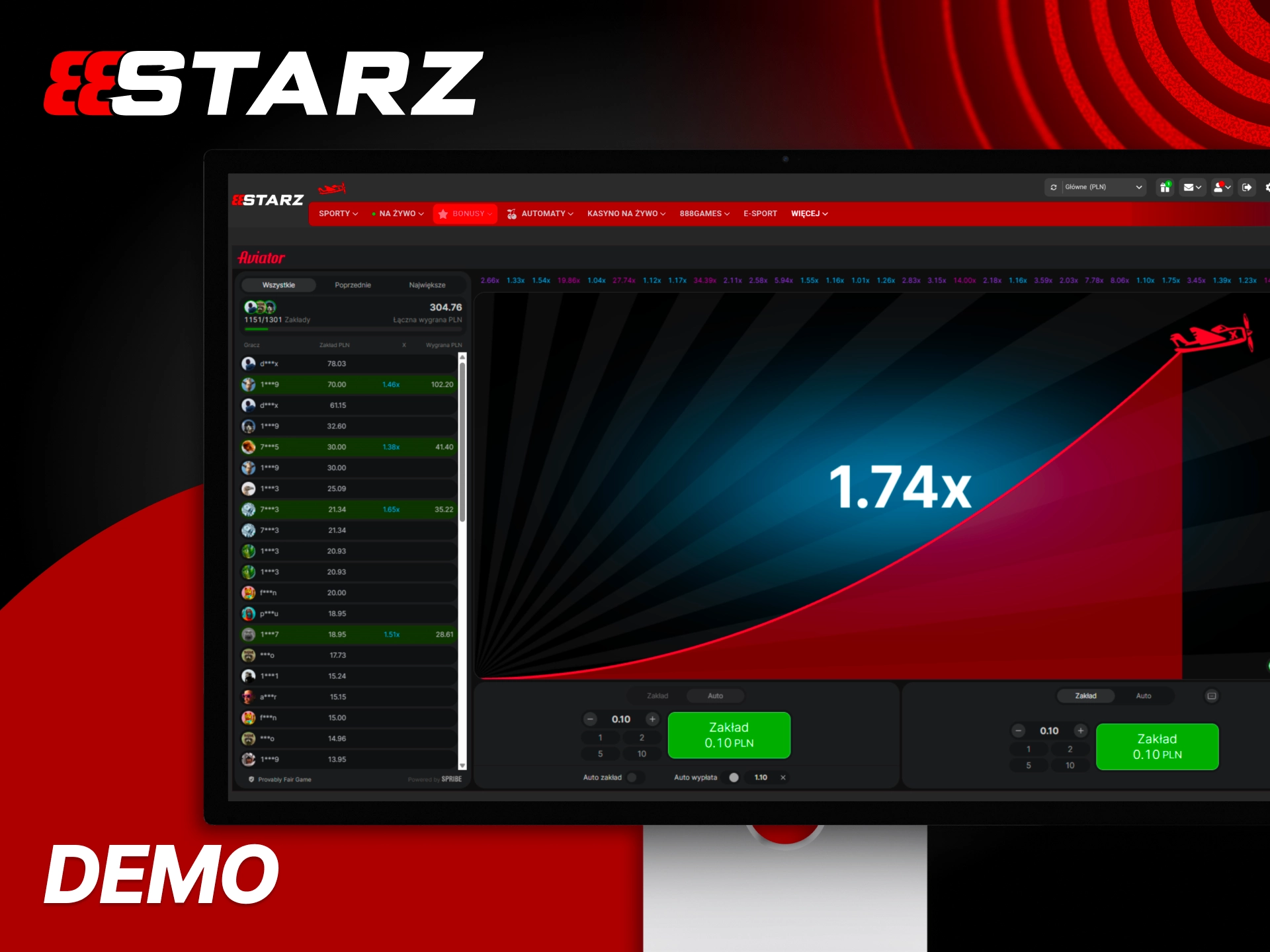 Wypróbuj Aviator demo na 888Starz i trenuj mechanikę gry bez ryzyka utraty środków.