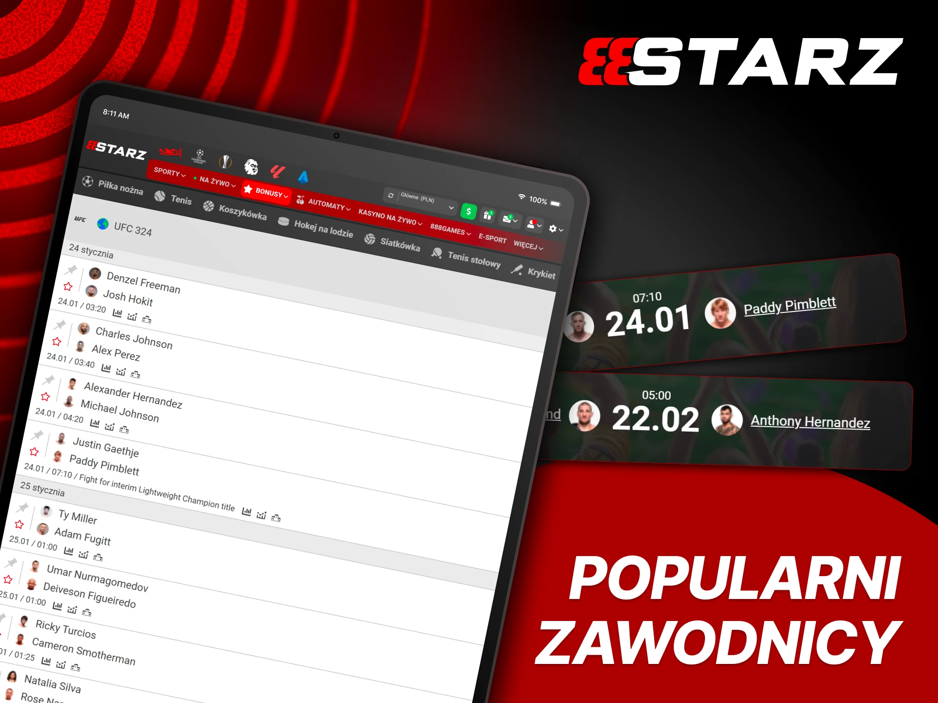 Typuj topowych zawodników MMA świadomie w 888Starz.