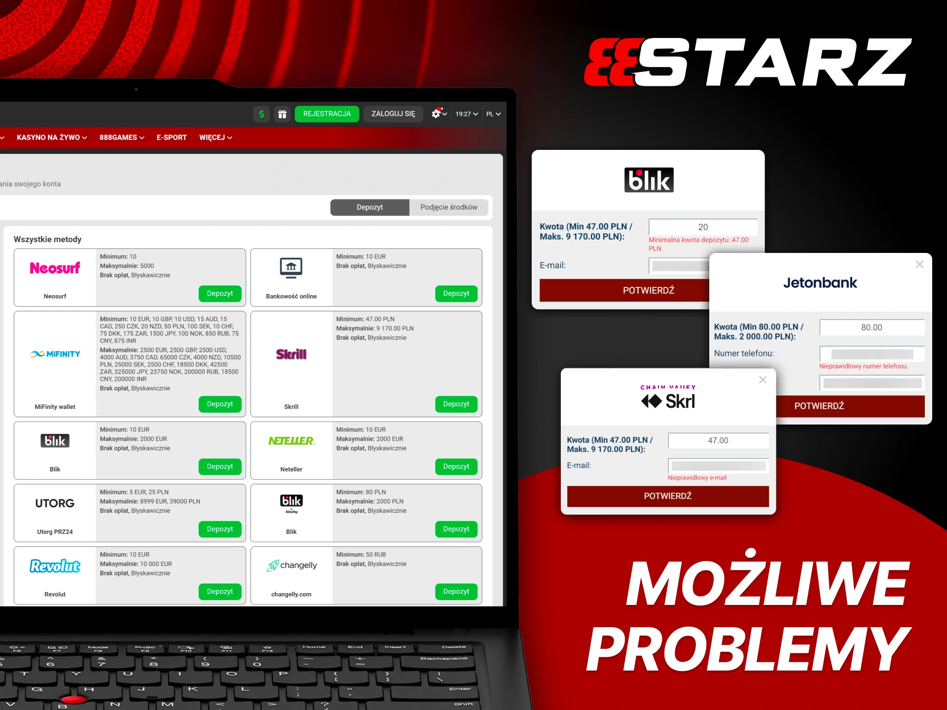 Usuń blokady płatności i zasil konto w 888Starz.