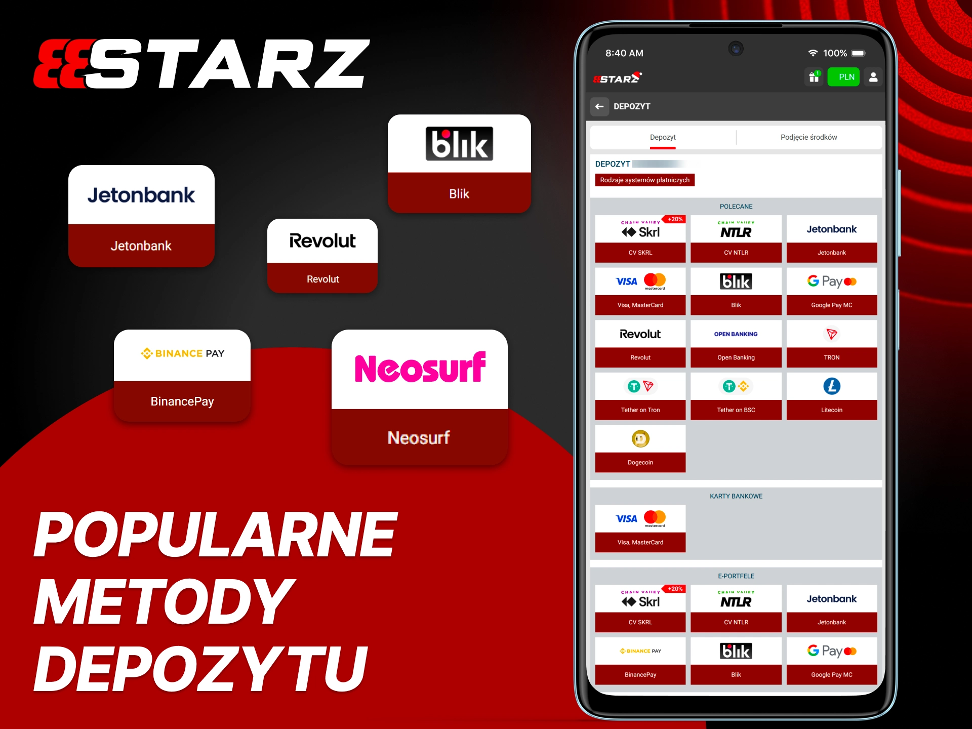 Wybierz popularną metodę depozytu i wpłać szybko w 888Starz.