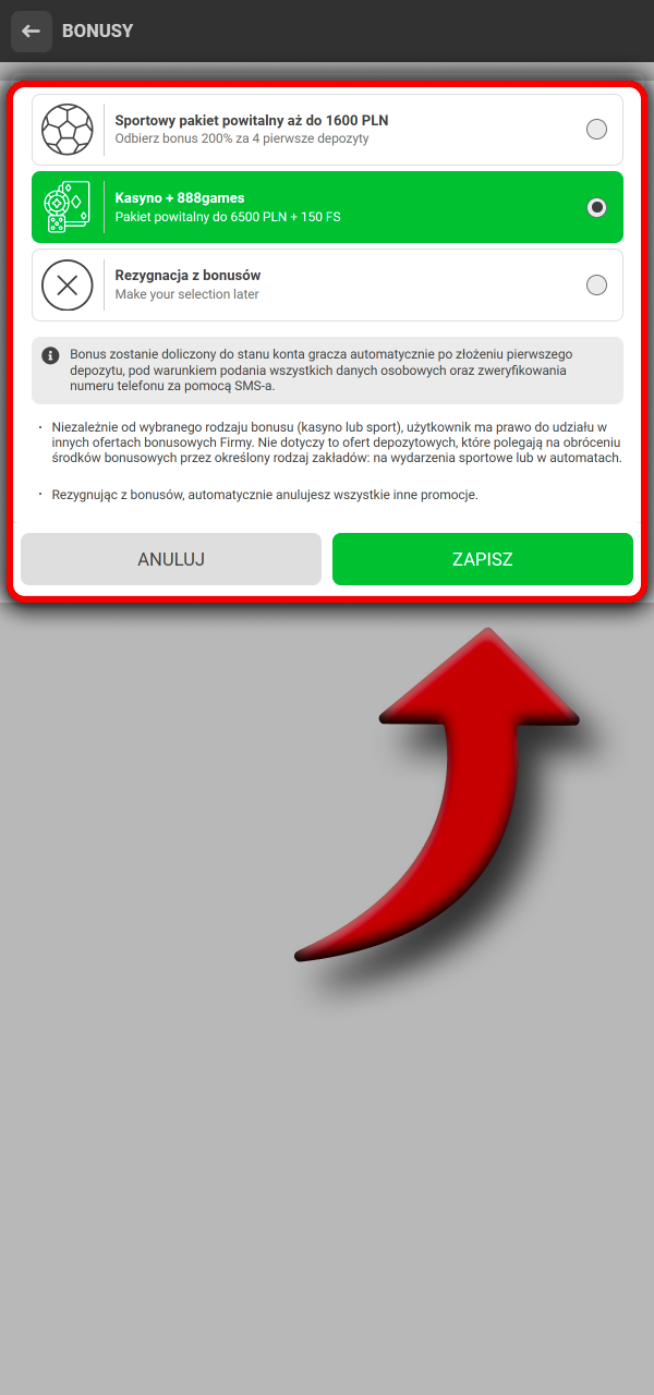 Zaznacz pole udziału i odbierz bonus w 888Starz.