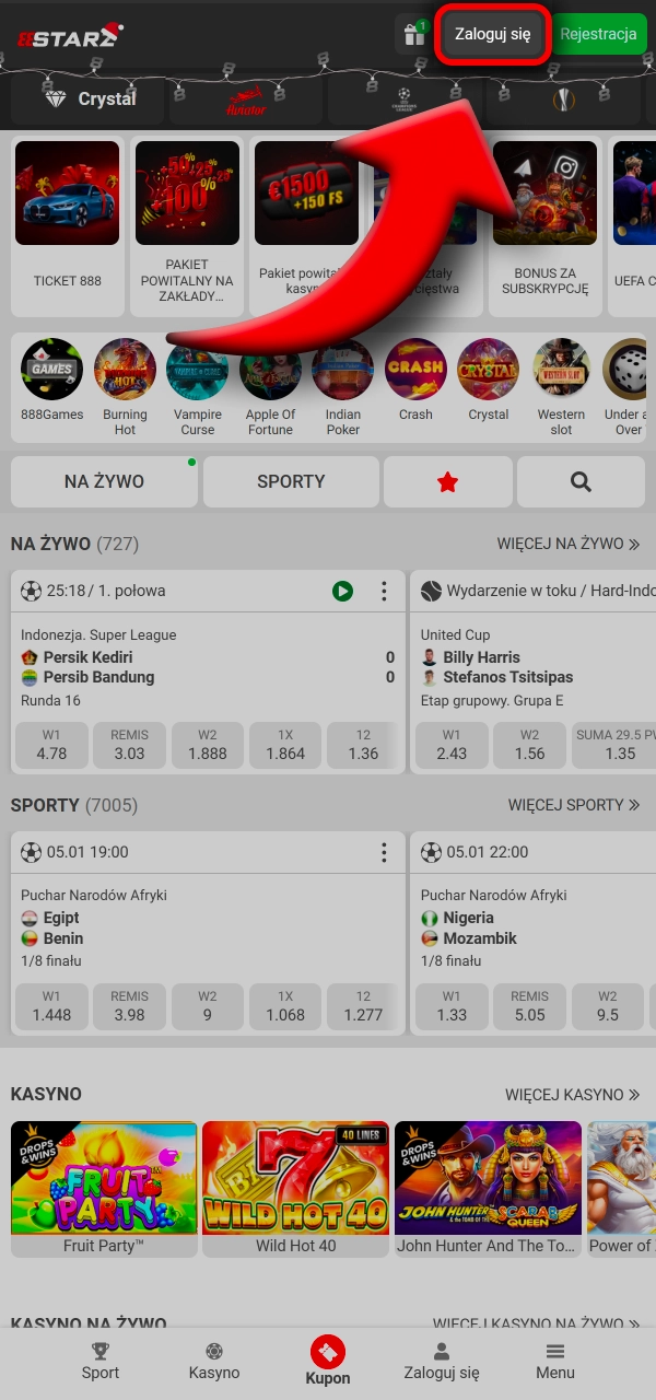 Kliknij i przejdź do bezpiecznego logowania w 888Starz.