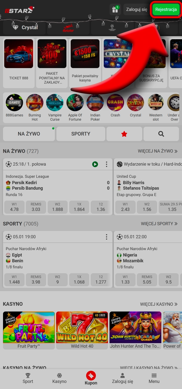 Uruchom aplikację i załóż konto w 888Starz.