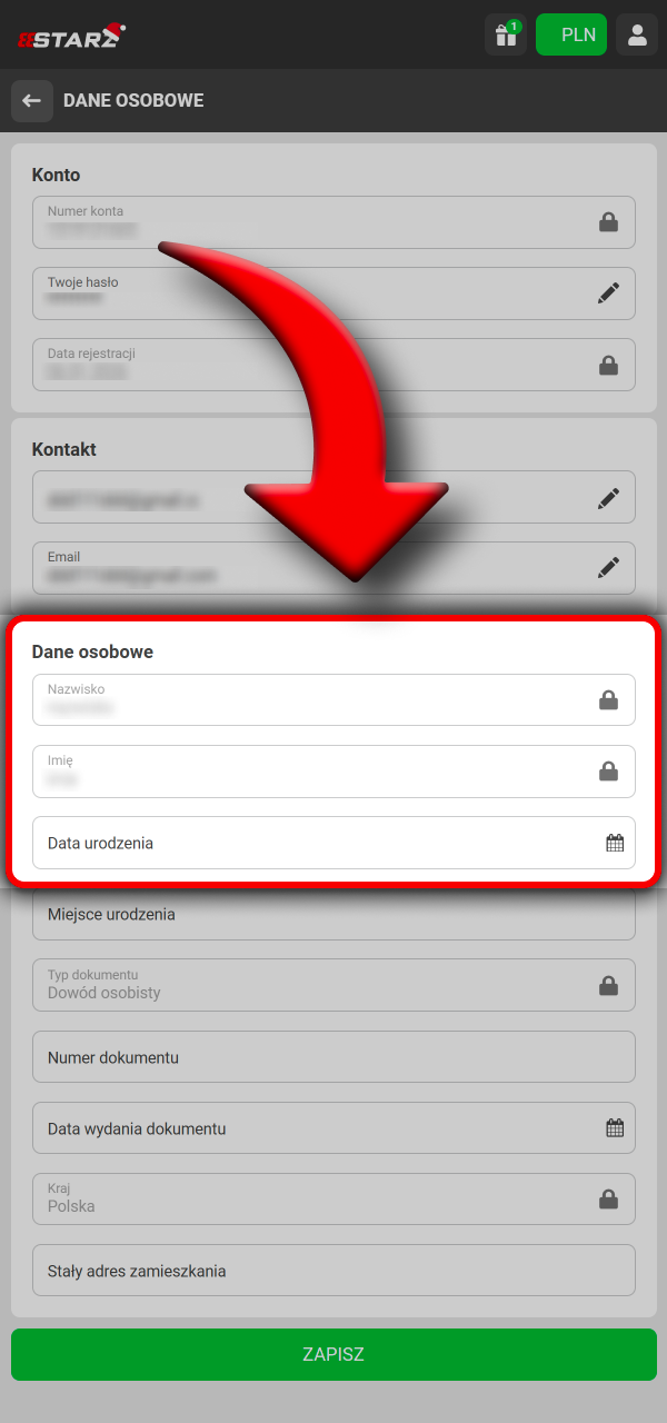 Uzupełnij dane profilu i dokończ weryfikację w 888Starz.