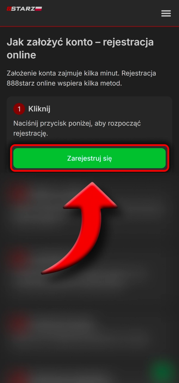 Kliknij i rozpocznij szybką rejestrację w 888Starz.