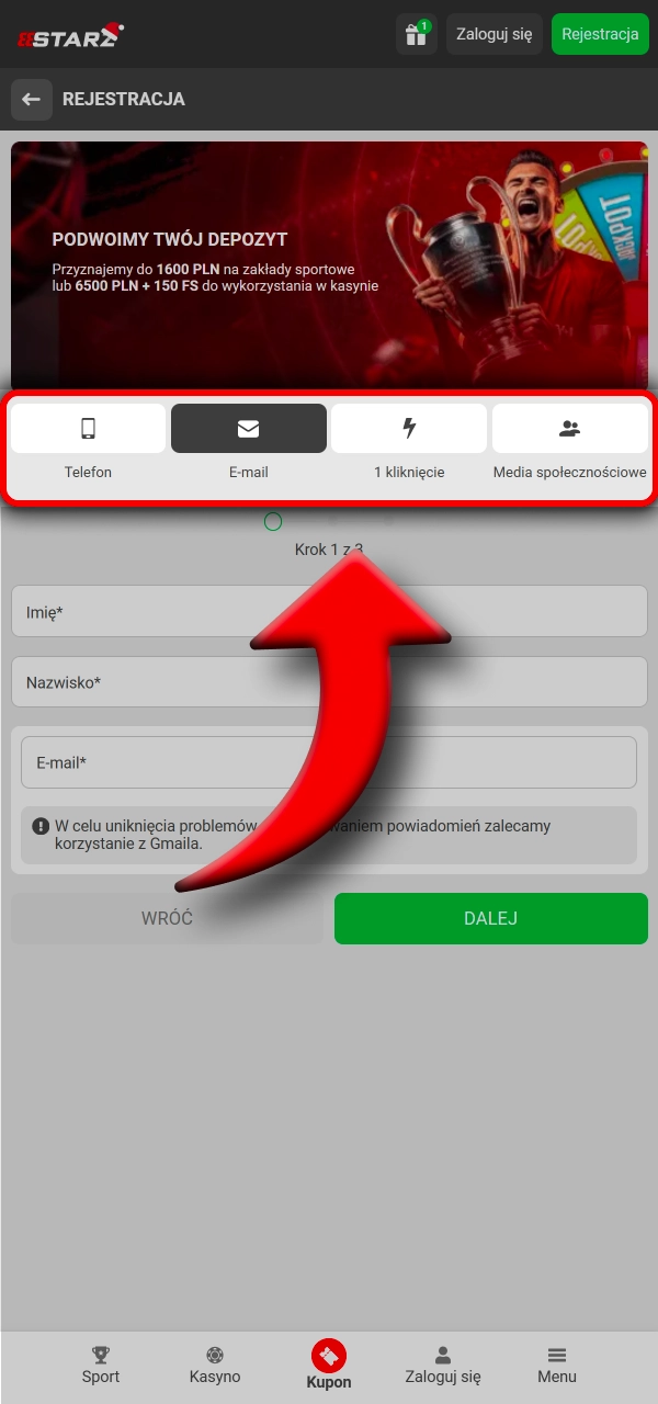 Wybierz sposób rejestracji dopasowany do siebie w 888Starz.