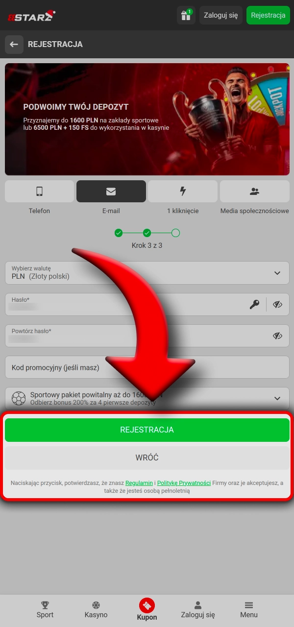 Zaakceptuj regulaminy i rozpocznij grę w 888Starz.