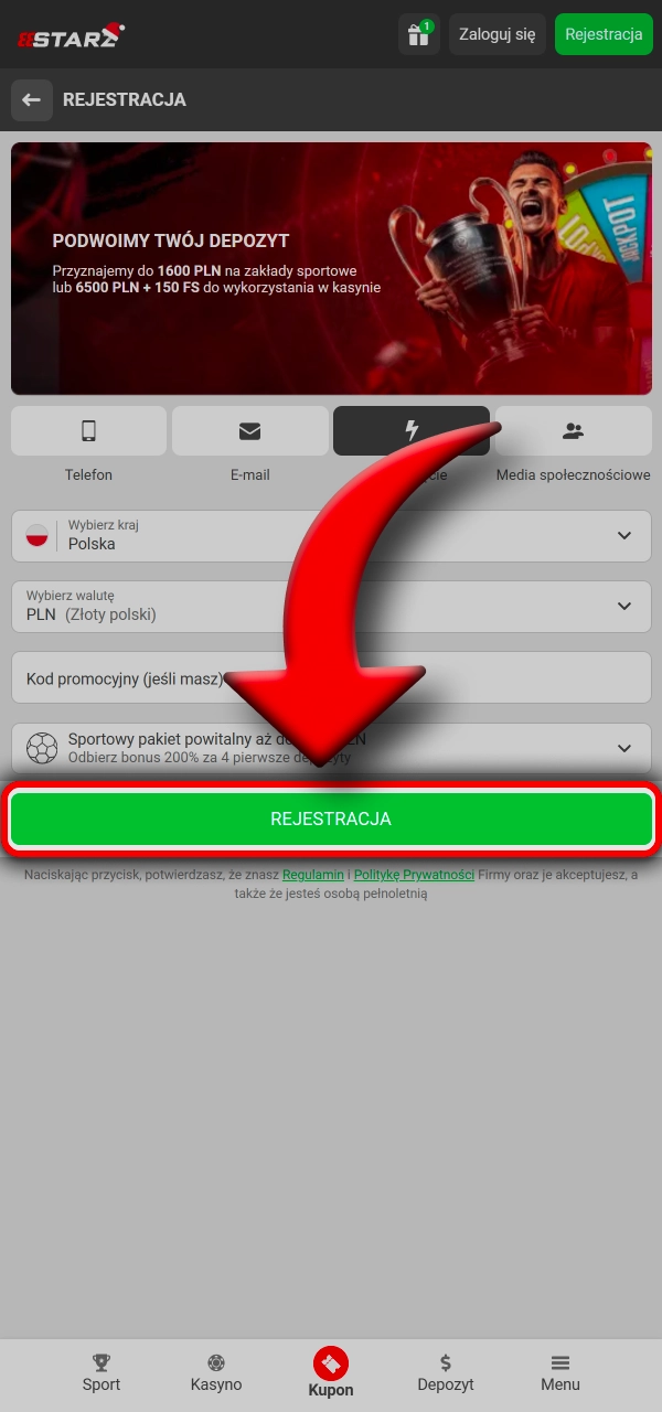 Uzupełnij dane i aktywuj konto w 888Starz.