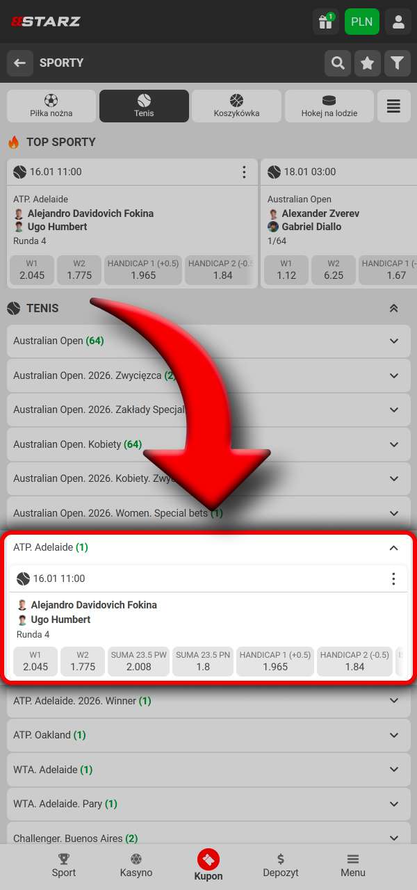 Wybierz tenisowy turniej i typuj wygodnie w 888Starz.