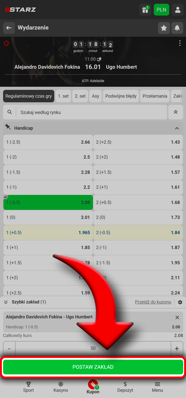 Zatwierdź kupon i śledź statystyki live 888Starz.