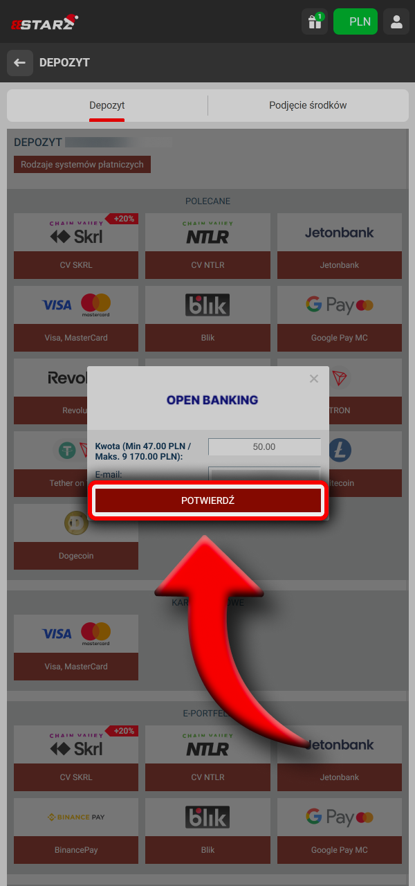 Wpisz kwotę i szybko doładuj saldo w 888Starz.