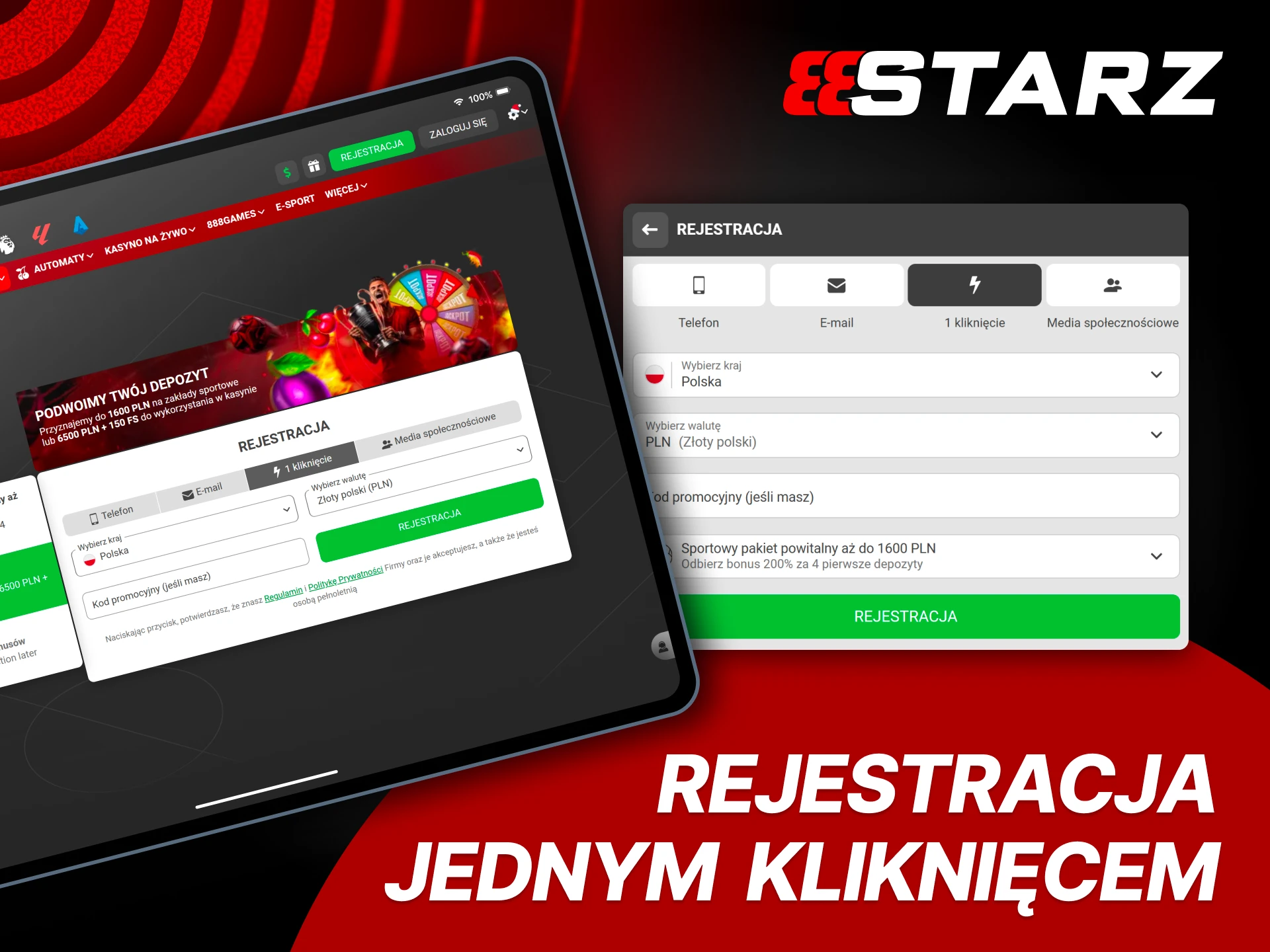 Utwórz konto jednym kliknięciem i graj szybciej w 888Starz.