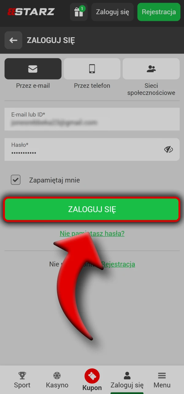 Kliknij przycisk i zaloguj się do 888starz.