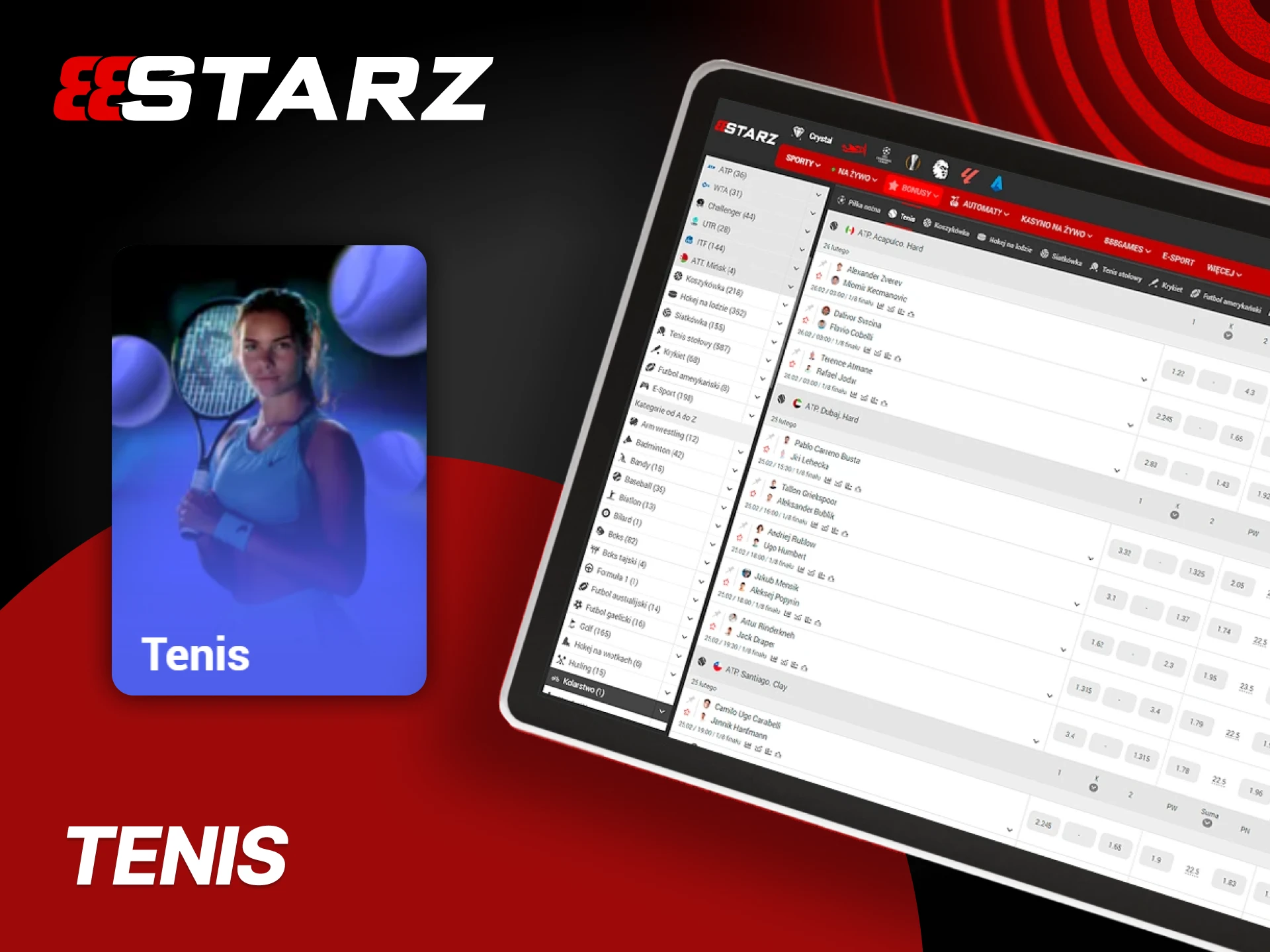 Obstawiaj mecze tenisa i zakłady live w 888starz już teraz.