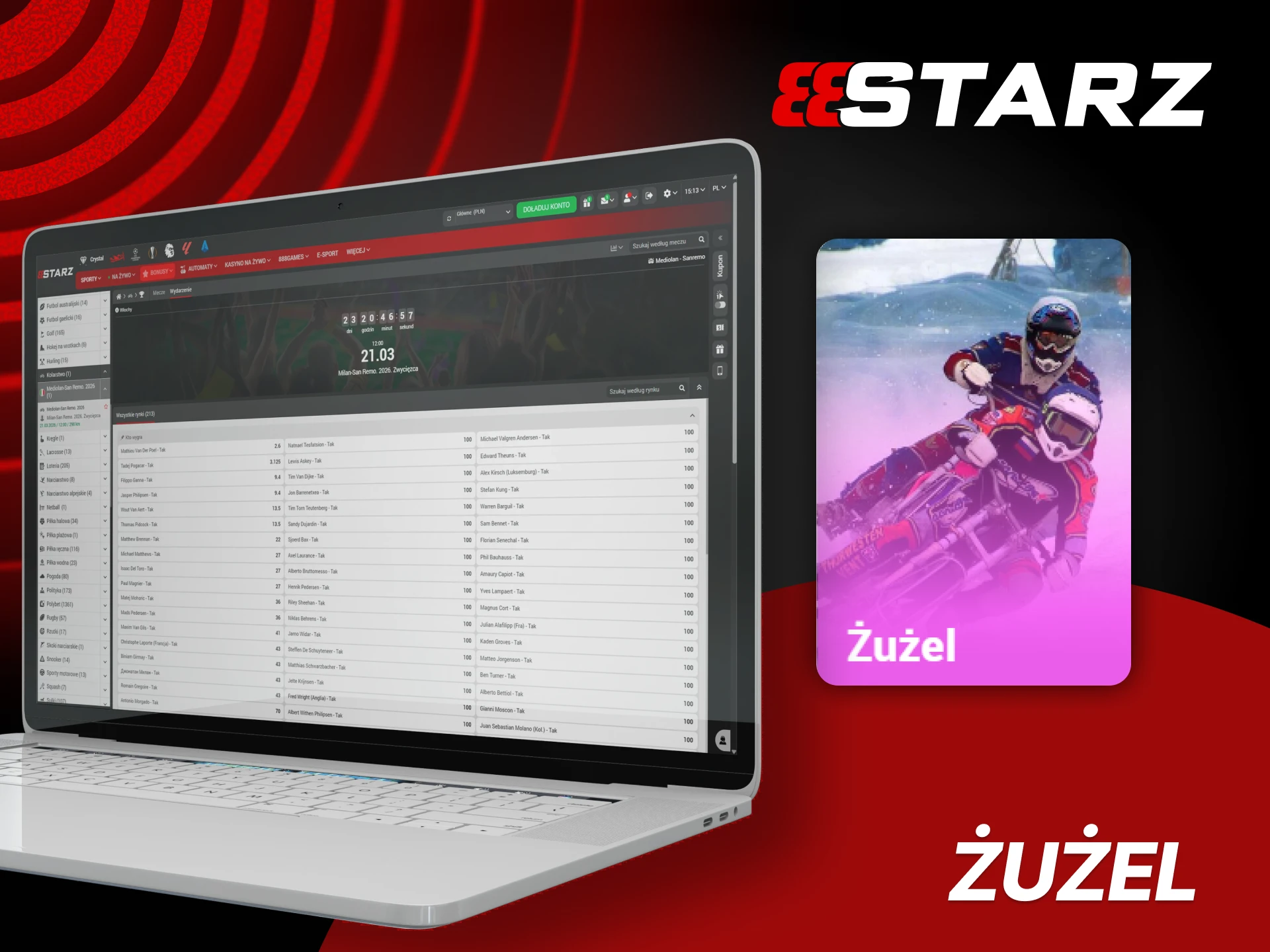 Obstawiaj biegi i wyniki zawodników na żużlu w 888starz.